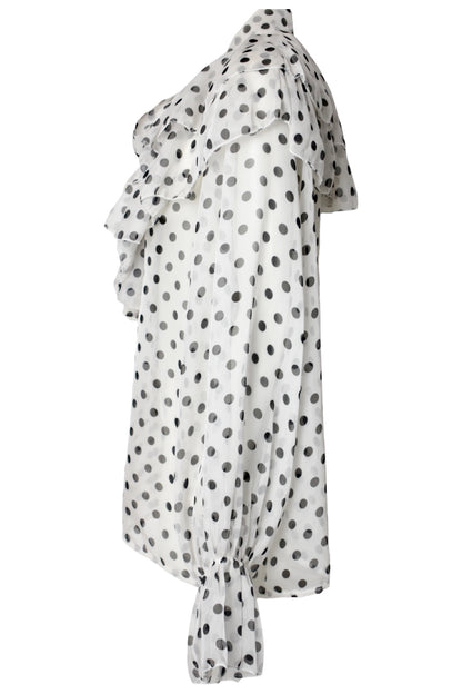 White & Black Polka Dot Frill Blouse