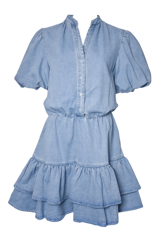 Light Denim Tiered Hem Dress