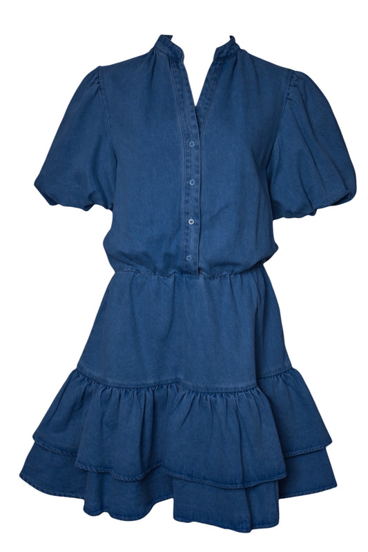 Dark Denim Tiered Hem Dress