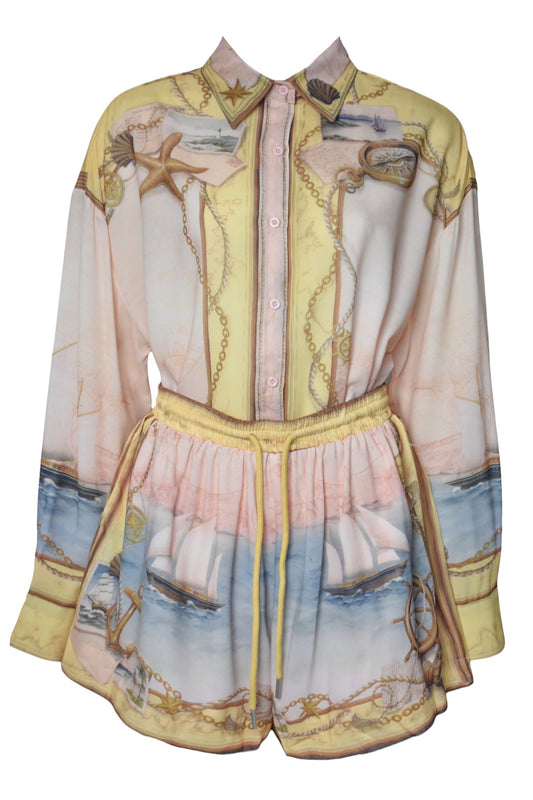 Pink & Lemon Nautical Print Shorts Co-od