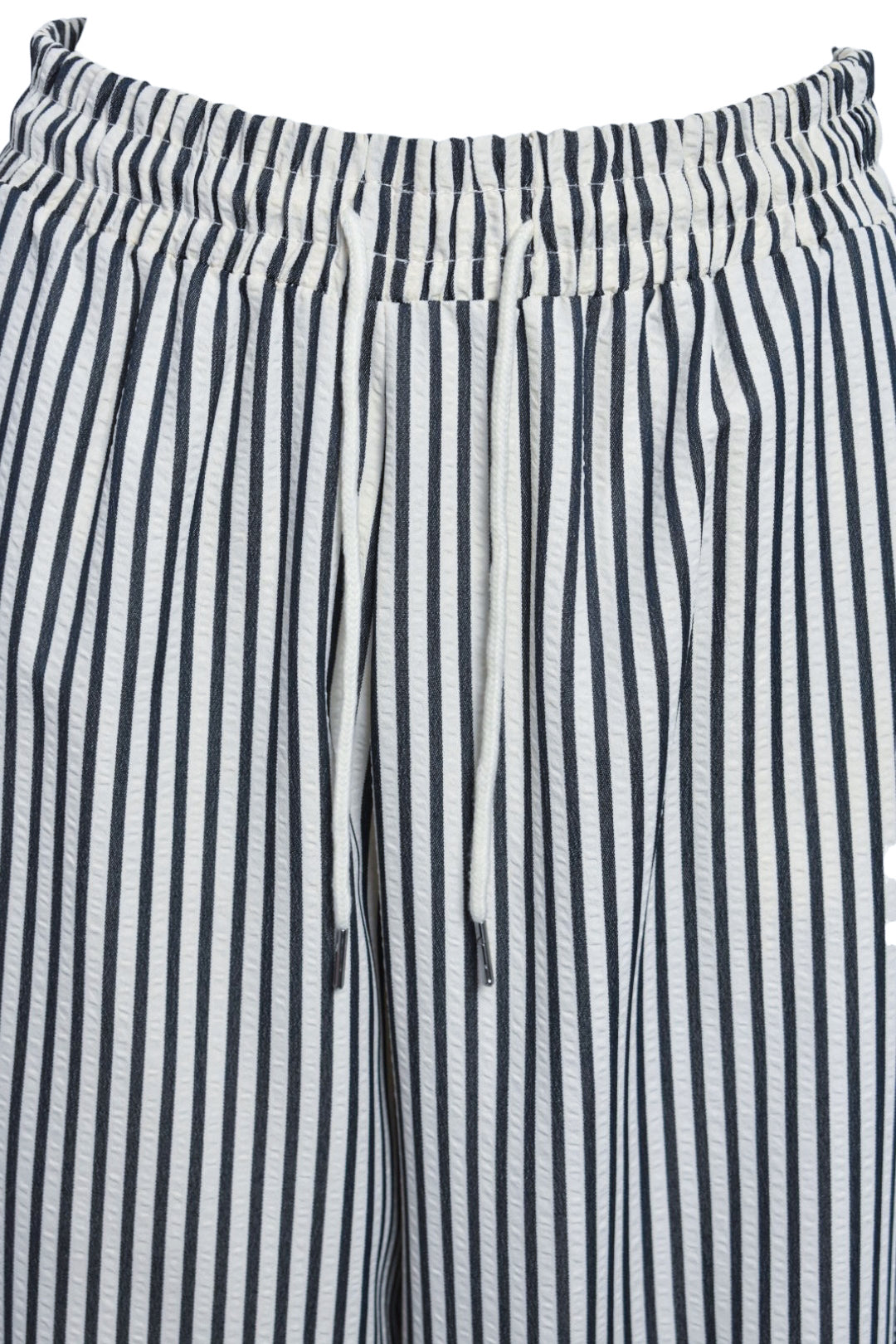 Navy & White Striped Wide Leg Trousers
