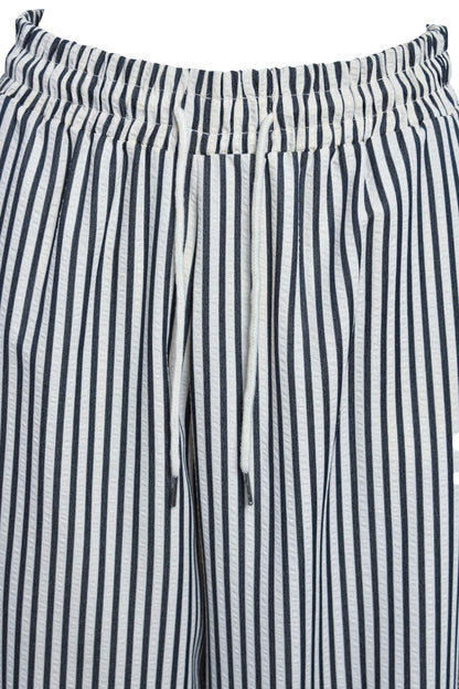 Navy & White Striped Wide Leg Trousers