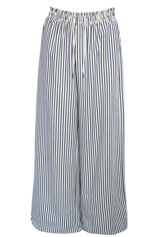 Navy & White Striped Wide Leg Trousers