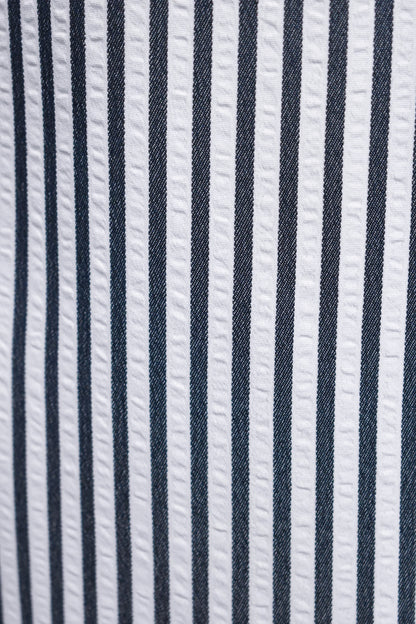 Navy & White Striped Wide Leg Trousers
