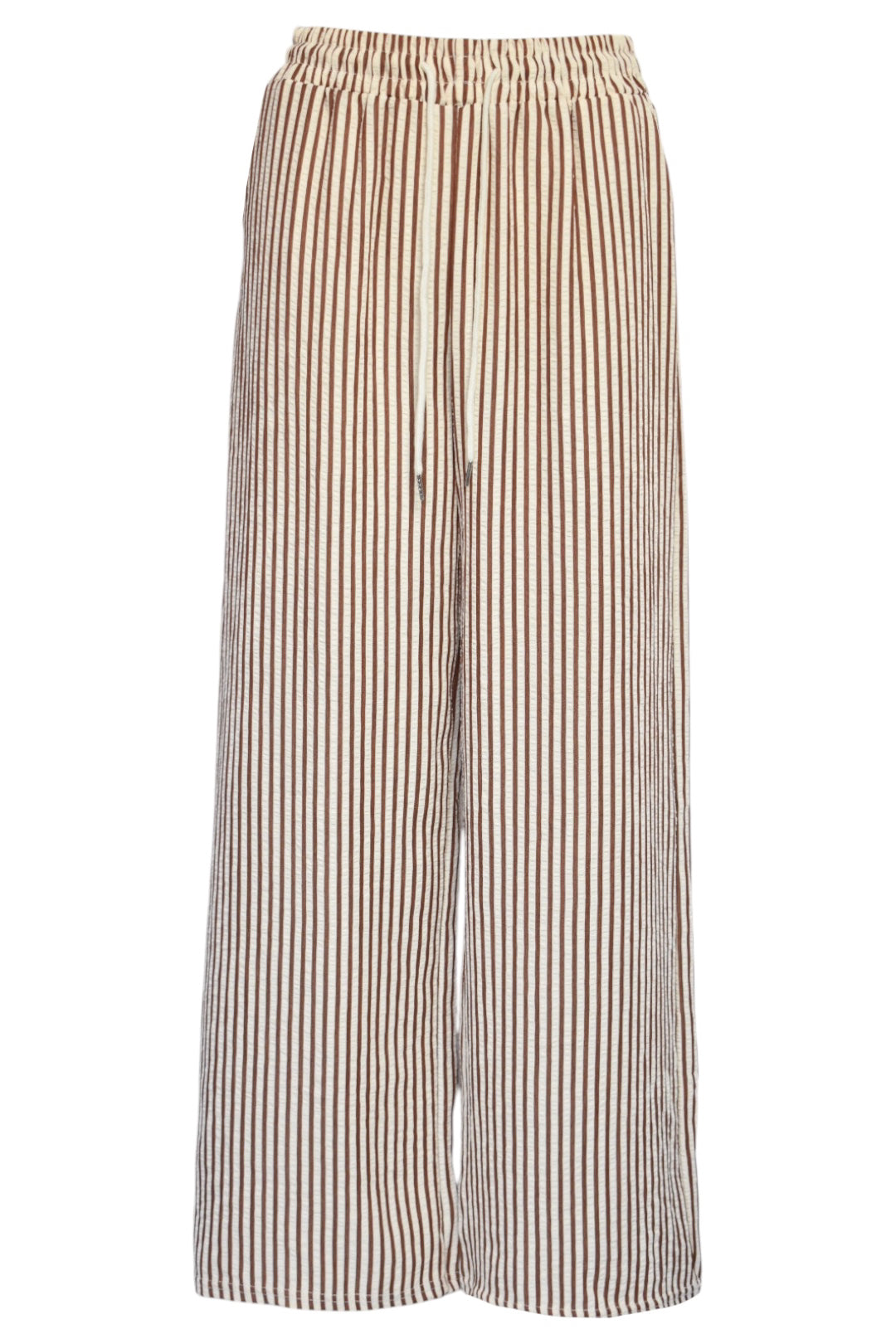 Brown & White Striped Wide Leg Trousers