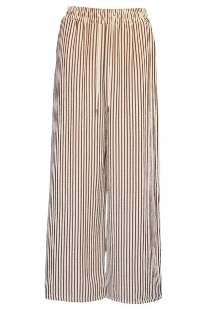 Brown & White Striped Wide Leg Trousers