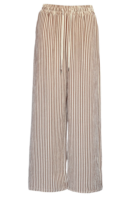 Brown & White Striped Wide Leg Trousers