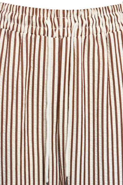 Brown & White Striped Wide Leg Trousers