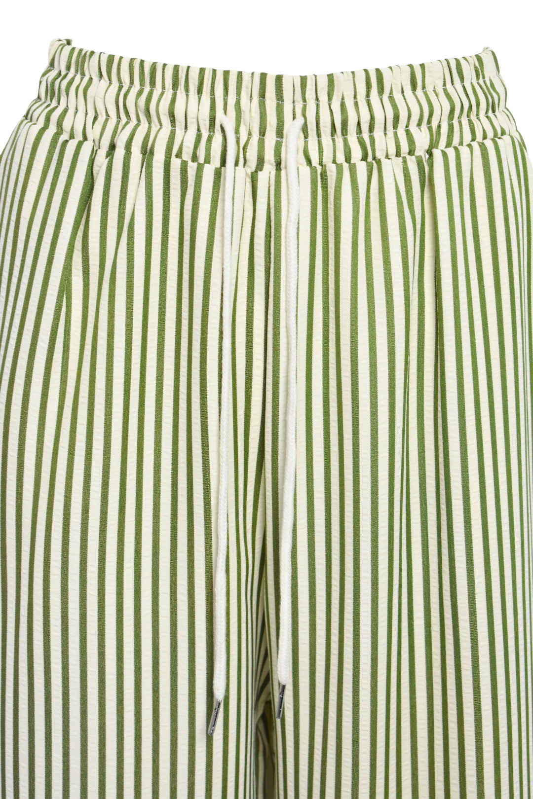Olive & White Striped Wide Leg Trousers