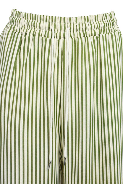 Olive & White Striped Wide Leg Trousers