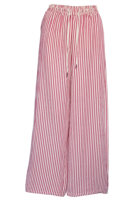 Fuchsia & White Striped Wide Leg Trousers