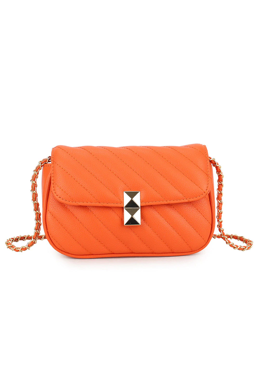 Orange Quilted Stripe Cross Body Bag