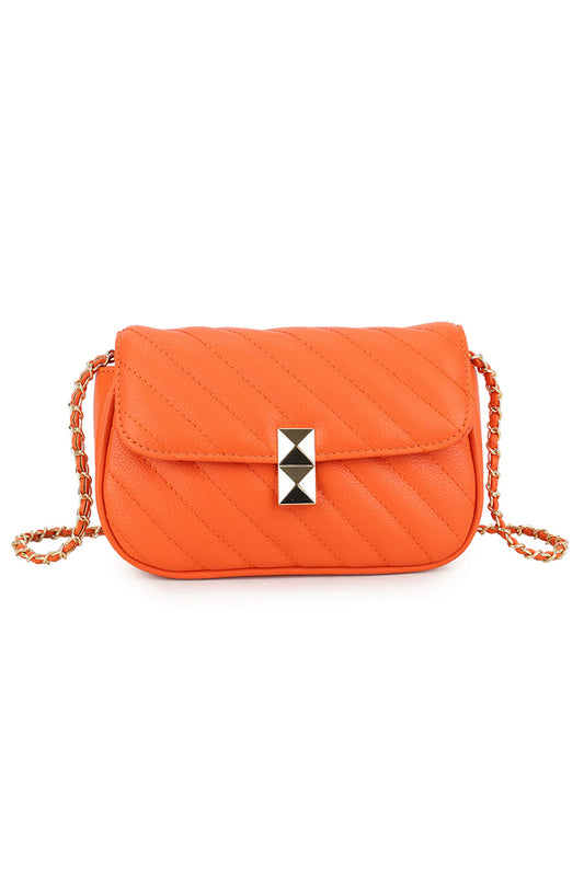 Orange Quilted Stripe Cross Body Bag