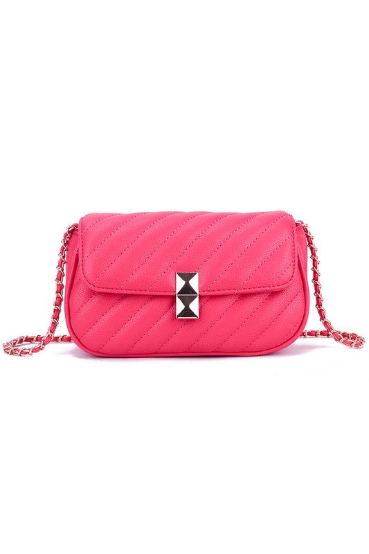Fuchsia Quilted Stripe Cross Body Bag