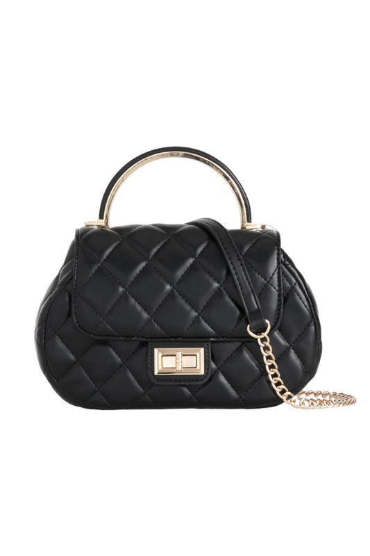 Black Quilted Oval Grab Handle Bag