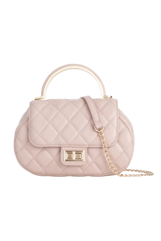 Nude Quilted Oval Grab Handle Cross Body Bag