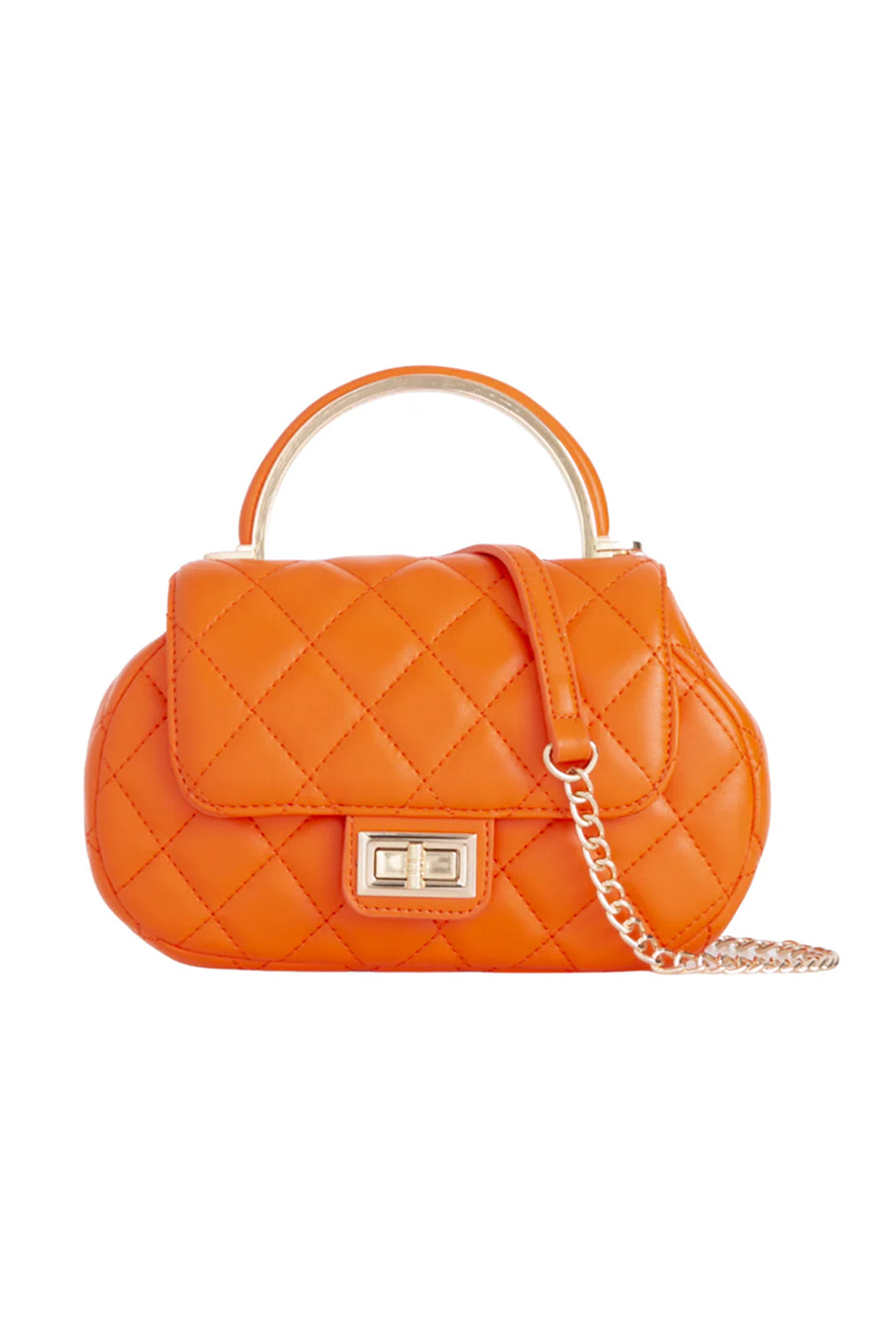 Orange Quilted Oval Grab Handle Bag