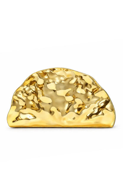 Gold Metallic Wave Half Moon Box Clutch