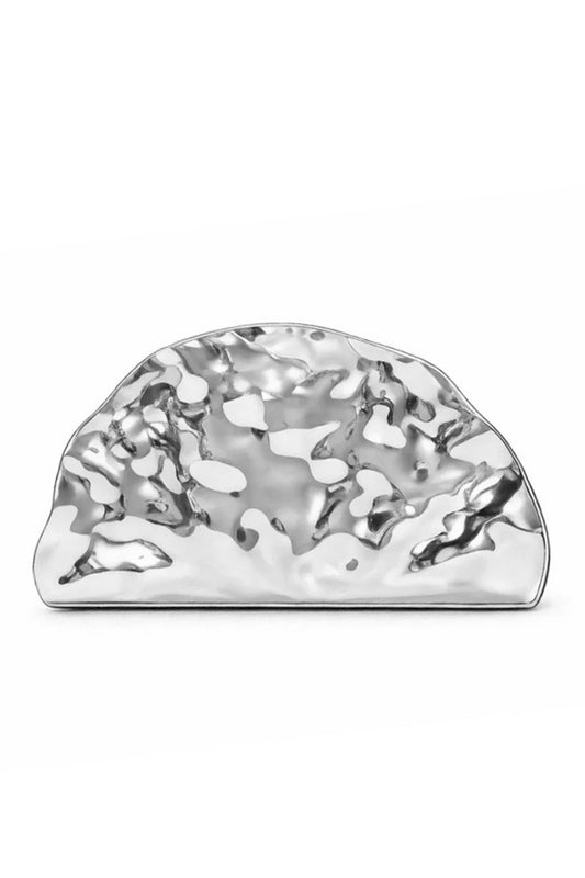 Silver Metallic Wave Half Moon Box Clutch