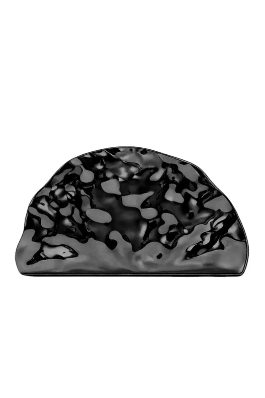 Pewter Metallic Wave Half Moon Box Clutch