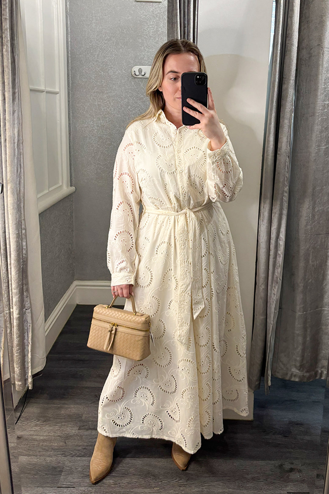 Cream Broderie Anglaise Belted Midi Dress – Jessie & Co
