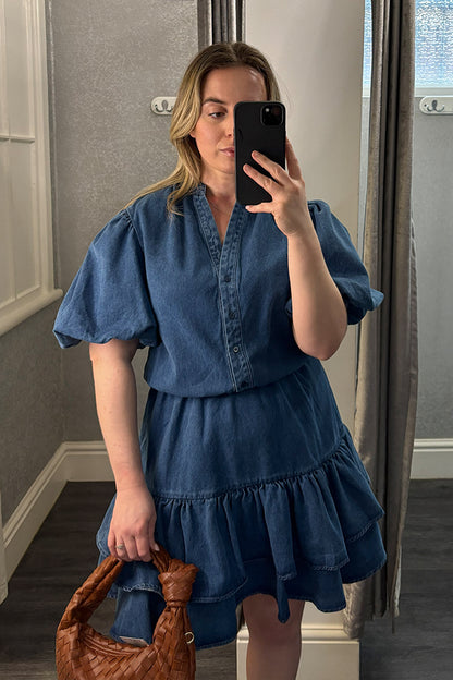 Dark Denim Tiered Hem Dress