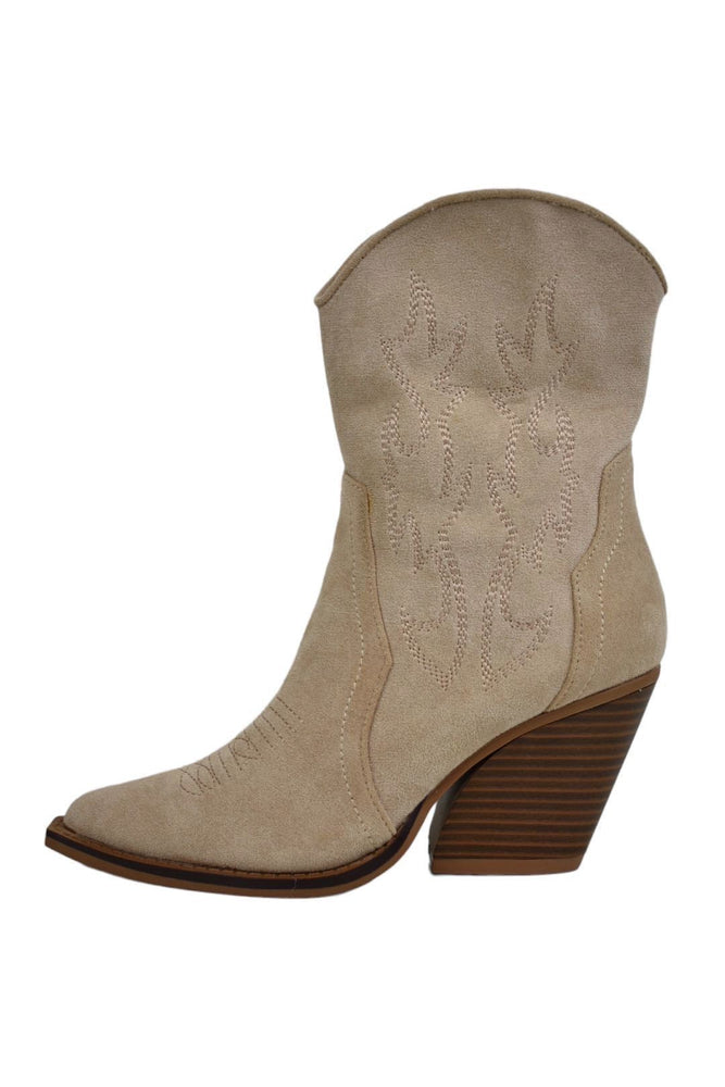 Beige Stitched Cowboy Boots
