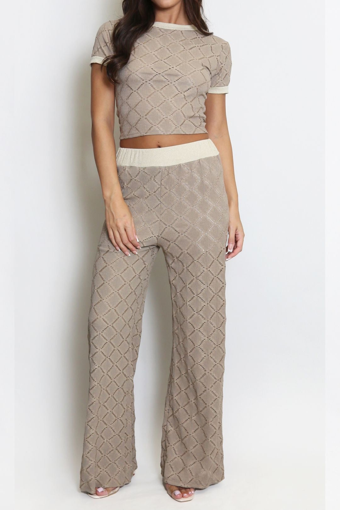 Taupe Contrast Trim Geo Design Loungesuit