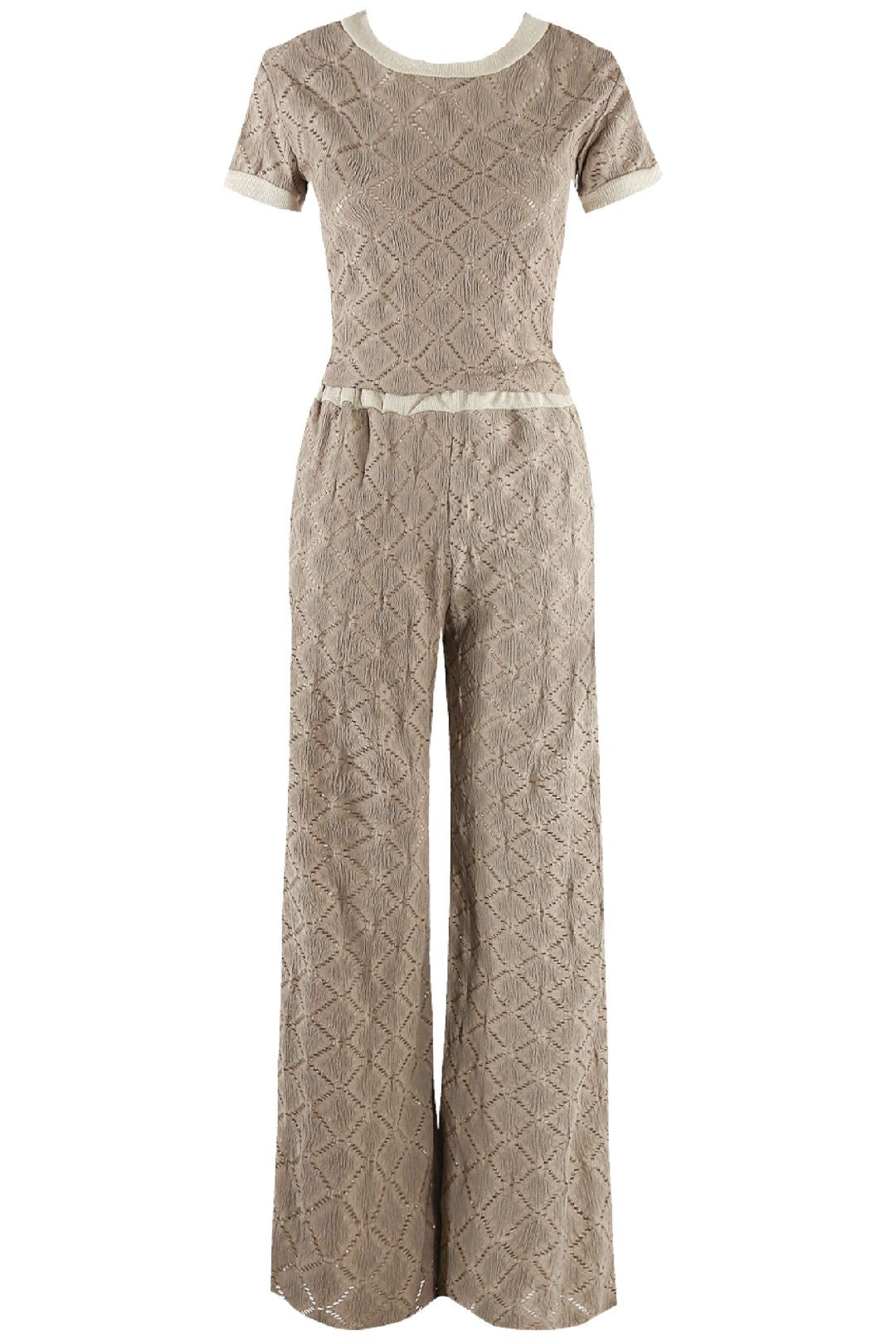 Taupe Contrast Trim Geo Design Loungesuit