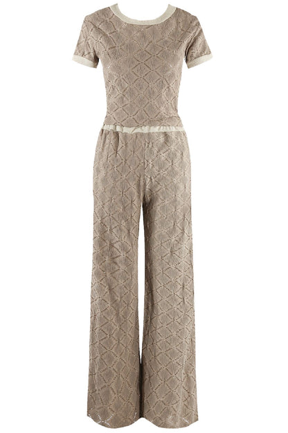 Taupe Contrast Trim Geo Design Loungesuit