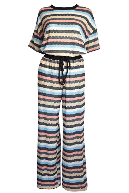 Black & Multi Striped Wide Leg Trousers