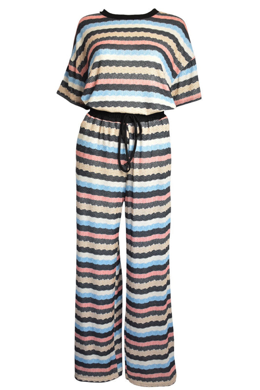Black & Multi Striped Wide Leg Trousers