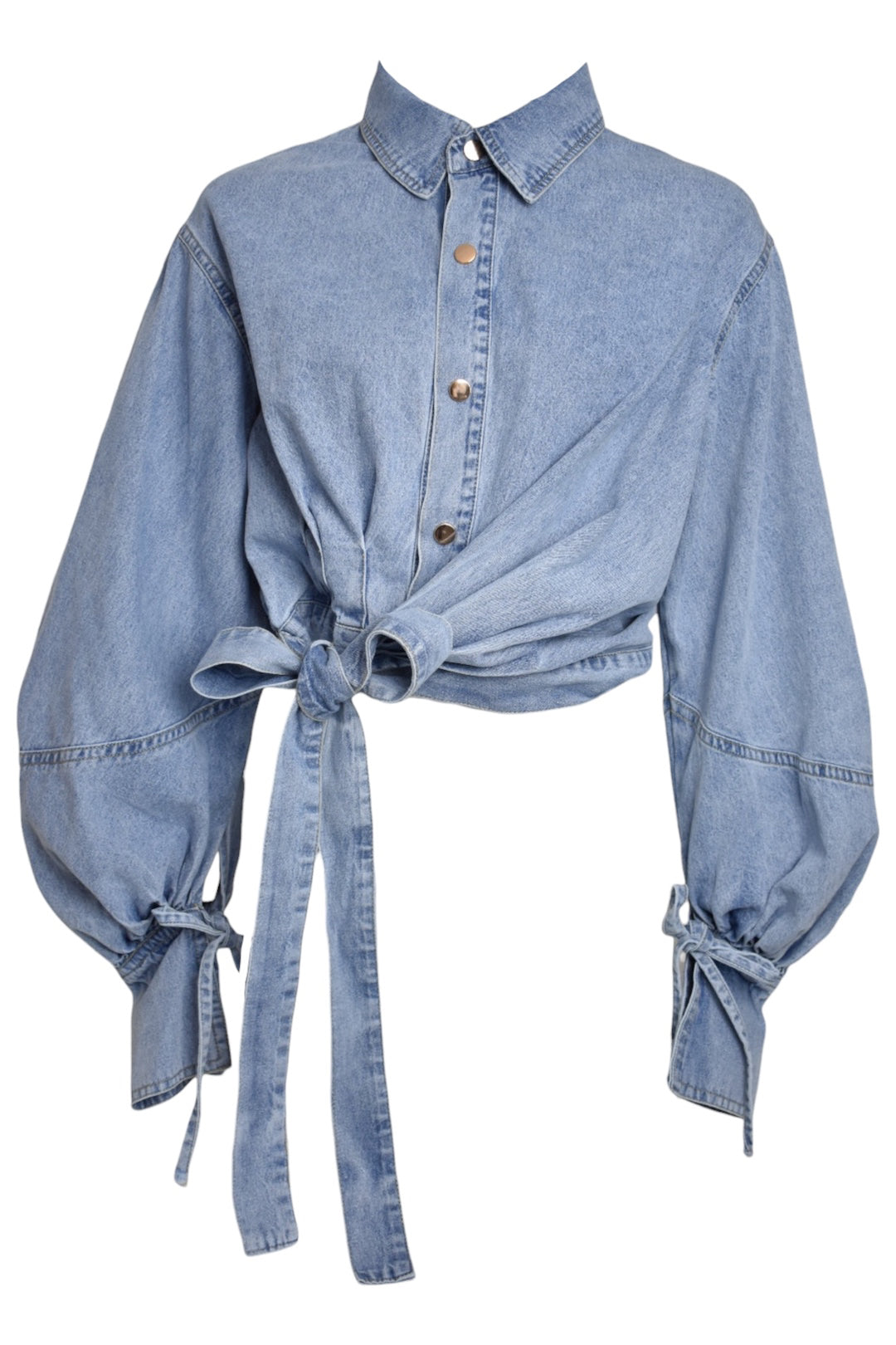 Light Denim Wrapover Cropped Shirt