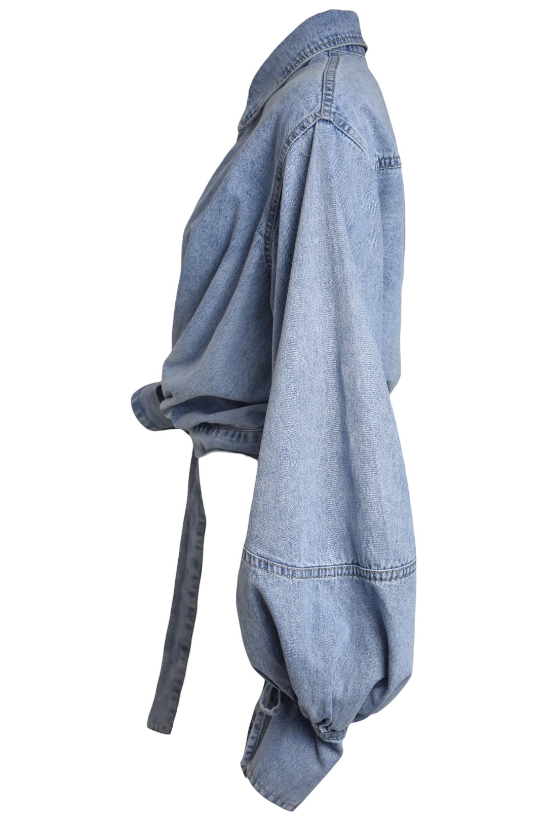 Light Denim Wrapover Cropped Shirt