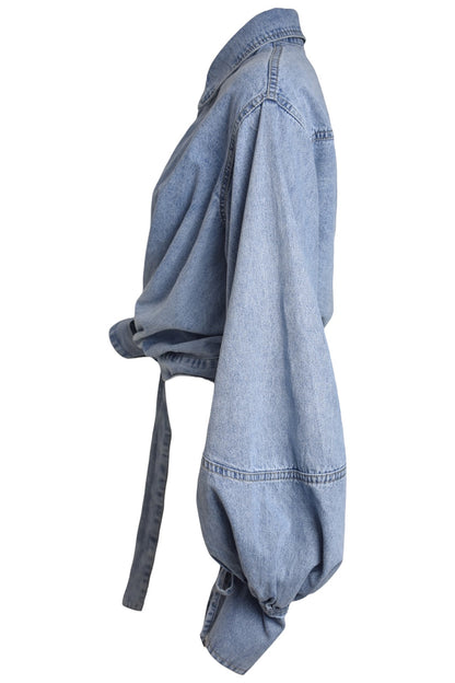 Light Denim Wrapover Cropped Shirt