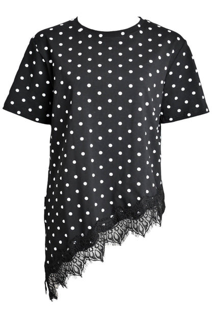 Black & White Polka Dot Lace Asymmetric Hem Top