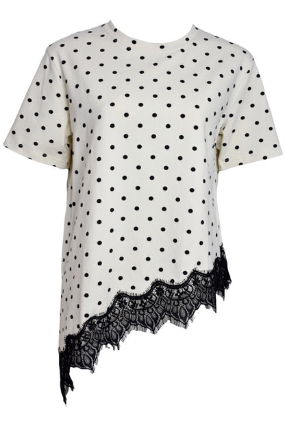 Cream & Black Polka Dot Lace Asymmetric Hem Top