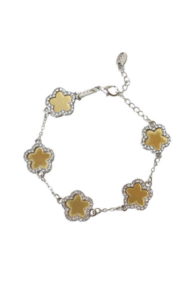 Silver & Gold Diamante Clover Bracelet
