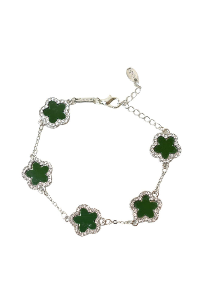 Silver & Green Diamante Clover Bracelet