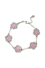 Silver & Pink Diamante Clover Bracelet