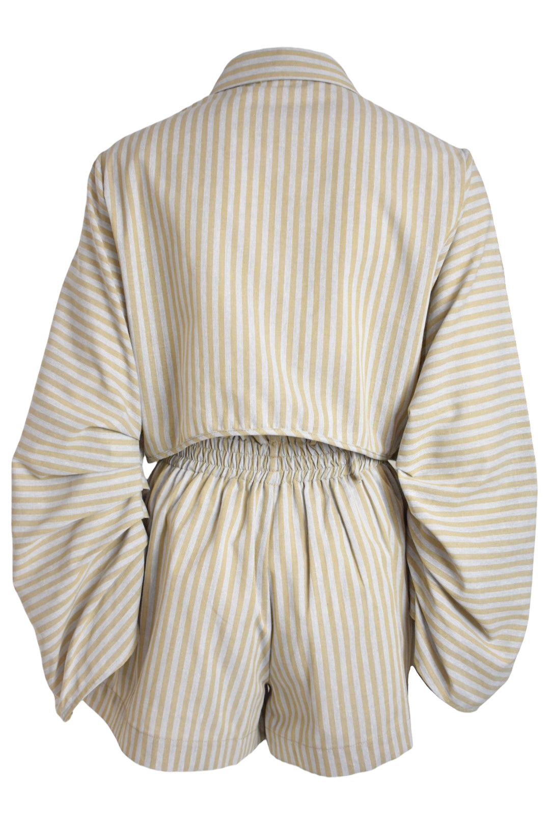 Beige & Grey Striped Cropped Shirt & Shorts Co-ord