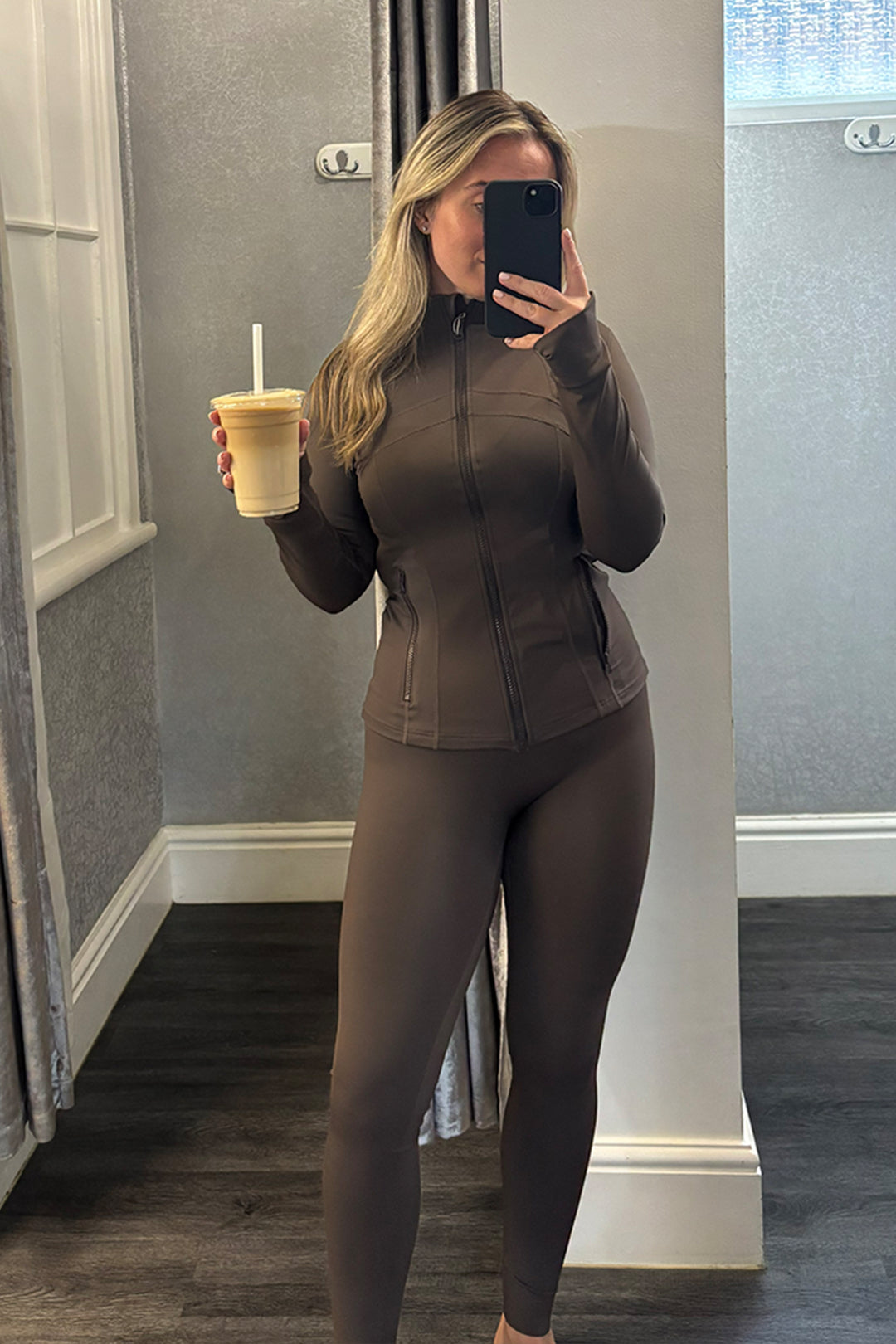 Brown Active Leggings & Zip-Up Jacket Set