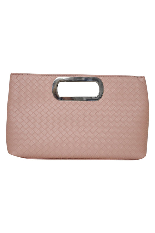 Pink Woven Rectangle Grab Handle Clutch
