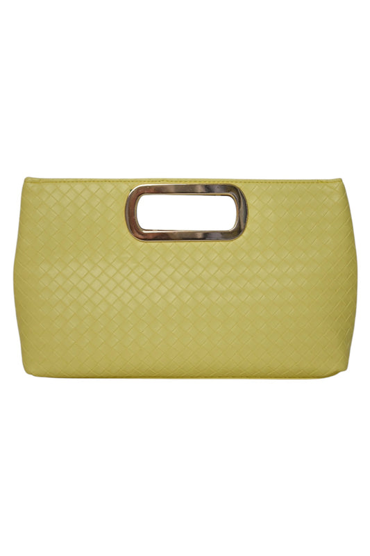 Lemon Woven Rectangle Grab Handle Clutch