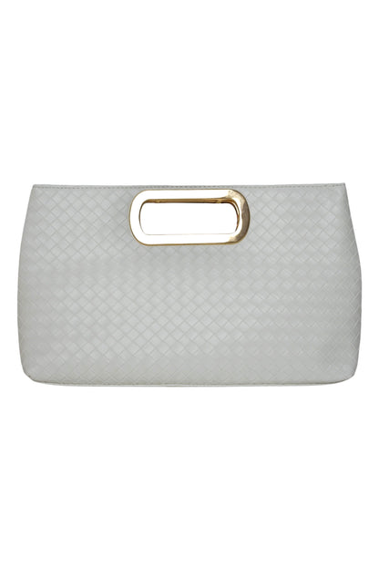White Woven Rectangle Grab Handle Clutch