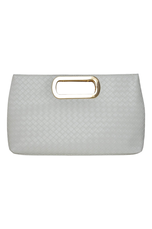 White Woven Rectangle Grab Handle Clutch