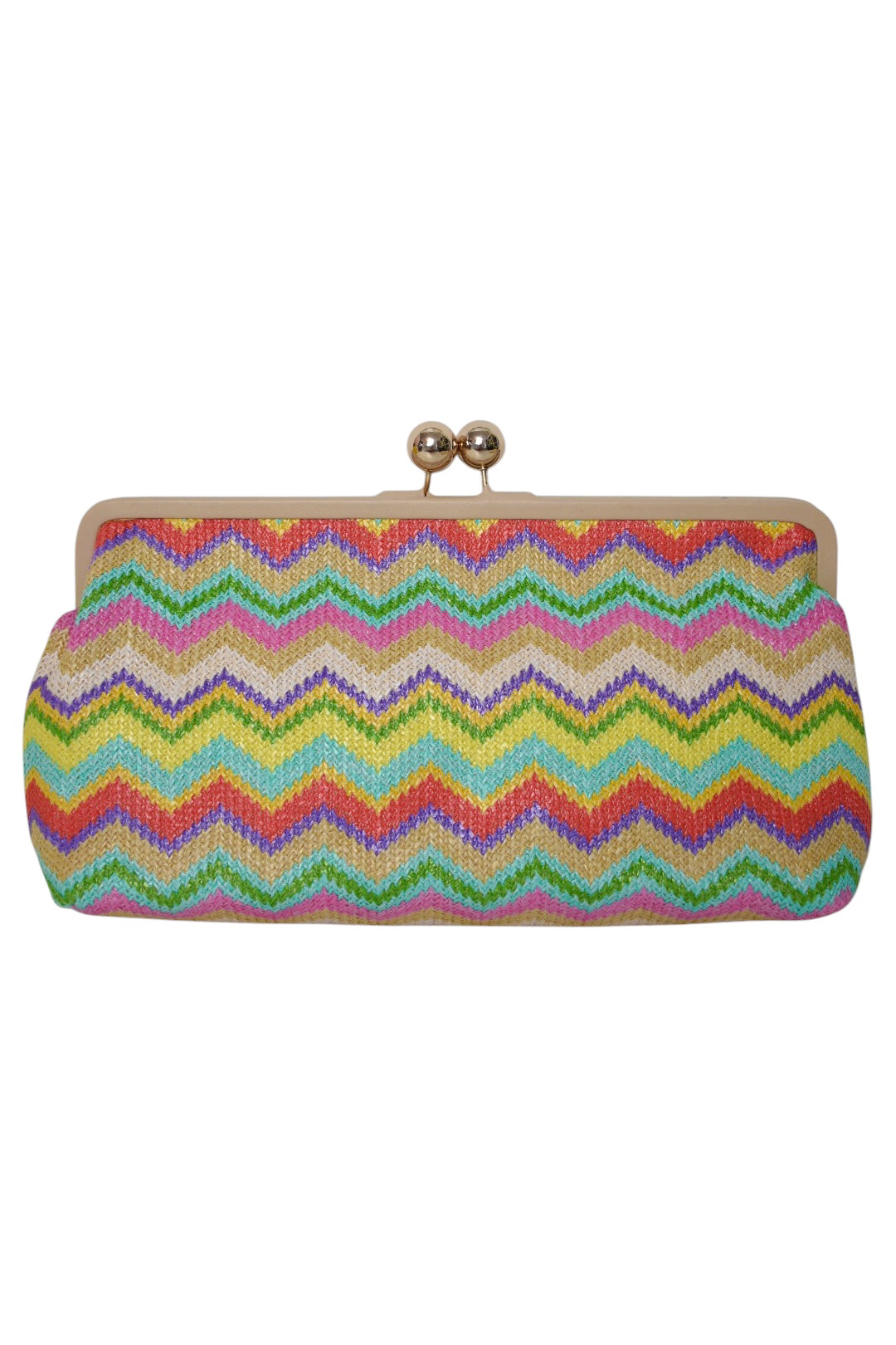 Multi Woven Straw Gold Ball Clasp Clutch