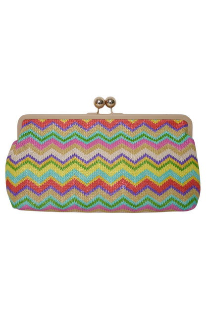Multi Woven Straw Gold Ball Clasp Clutch