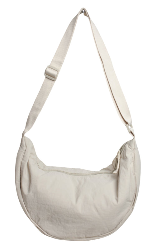 Beige Large Half Moon Cross Body Bag
