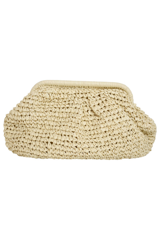 Beige Woven Straw Clutch Bag